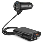 Universal 4 Ports Usb Front Back Seat Qc 3.0 Charging With 1.8M Extension Cord Black Chargers & Cradles