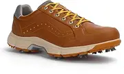 [JiuQing] Men's Golf Shoes Professional Spikes Leather Golfing Trainers Waterproof Anti-Slip