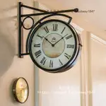 【美物美居】Z09 美式鄉村復古鐵藝雙面掛鐘墻鐘客廳過道餐廳咖啡館墻面鐘飾