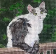 Needlepoint CAT Pattern hand painted canvas Artist Robin Zebley rzzart 8 X 8"
