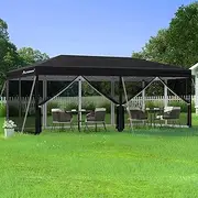 ALFORDSON 3m x 6m Gazebo Marquee Canopy with Carry Bag & 6 Mesh Wall Panels Black Color, Pop-up Pavilion Shelter Shade with Steel Frame for Wedding Party Camping