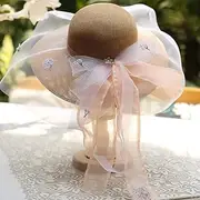 [KTLSHY] Foldable Brim Summer UV Hat Elegant Women Feather Flower Striped Classic Sun Hat Beach Sun Straw Hat Hat Wide Brim Church Dress Sun Hat Fashion UPF 50 Lady Summer Beach Party Wedding Hat