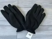 UGG MENS BLACK FAUX FUR LINED SUEDE GLOVES, PULL TAB, 11160, NWT $95