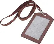 Ruilogod Coffee Color Lobster Clasp Strap Faux Leather Vertical ID Card Holder