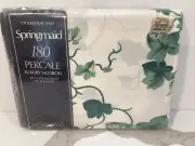 Vintage Springmaid IVY ARBOR 180 Percale Double Flat Sheet Green and White USA