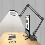 Magnifying Glass Desk Lamp with 3-Section Swing Arm and Big Clamp, Magnifying...