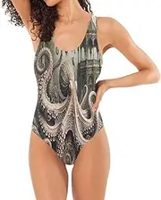 [RPLIFE] Fantasy Vintage Octopus Ladies Bathing Suits, Padded One-Piece Swimsuit One-Piece Bathing Suit for Women Cheeky, Fantasy Vintage Octopus, Small