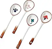 4PCS Ceramic Soup Spoons, 6.69inch Chinese Porcelain Ramen Spoons for Pho Cereal Wonton Dumpling Miso, Set of 4