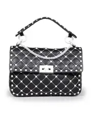 Black Leather White Hardware Bag