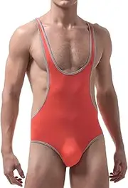Men's Wrestling Singlets Athletic Supporters Sport Bodysuit One Piece Sleeveless Jumpsuits Slimming Compression Training Wrestling Weightlifting (Color : Orange1, Size : L)