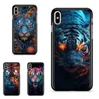 tiger traced neon light For iPhone XS 11 12 13 14 15 16 Pro Max Hard Black Cover
