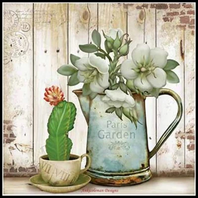 Chart Needlework - Counted Cross Stitch Patterns - Jar and Cup with Succulents