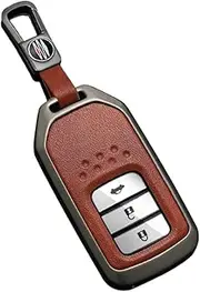 Ysbxitu 2/3/4/5 Button Smart Key Fob Cover With Keychain Zinc alloy and leather Remote Key Shell Case Fit for Honda odyssey Elite Touring EXL Sport EXKey Holder Key Sleeve-Short chain Brown