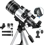 Astronomical Refracting Telescope, 70mm Aperture, 400mm Focal Length, 24-180X Magnification, Fully Multi-Coated Optics, AZ Mount with Tripod