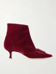[Manolo Blahnik] Manolo Blahnik - Baylow 50 Buckled Velvet Ankle Boots - Red - IT38 IT 38 Red