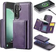 [Asuwish] Phone Case for Samsung Galaxy S23 FE 5G Wallet Magnetic Detachable Cell Cover with Wireless Charging and RFID Blocking Credit Card Holder Flip Stand Rugged S 23 EF S23FE 23S Women Men Purple