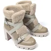 Christian Louboutin Mouton Shearling Combat Boots 35.5 CHAMPIGNON Winter Italy