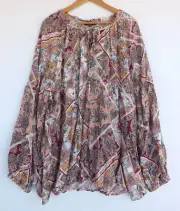 New Autograph Top 26 Womens Floral Peasant Blouse Pink Blue Ruffle Neck