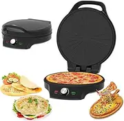 Electric Frying Pan, 2000W Indoor Pizza Oven with Non Stick Surface, 32cm Large Diameter, Dual Heating Elements, Electric Pancake Maker for Making Pizzas, Arabic Bread, Quesadillas