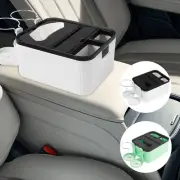 Car Armrest Storage Box with 2 Folding Cup Holders Multifunctional Car⊇