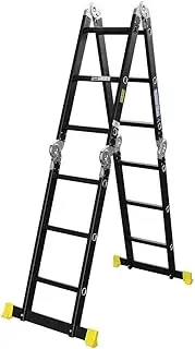 3.7M/4.7M/5.7M/6.7M Mult-Purpose Aluminium Folding Ladder Alloy Non-Slip Step Ladder Adjustable Extension Flexiable Working Platform HouseHold 150Kg Loading (3.7M)
