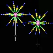 2pcs Solar Firework Meteor Lights 8 Mode Starburst Lamp Christmas Garden Decor -Milticolor