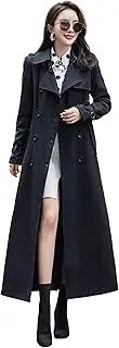 [ebossy] Women's Double Breasted Duster Trench Coat Slim Full Length Maxi Long Overcoat