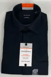 NEW NWT Van Heusen Wrinkle Free Stain Shield Black Dress Shirt 15-15.5 32/33