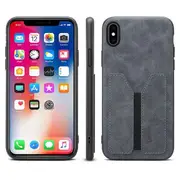 Denior For Apple iPhone X / XS Leather Case with Elastic Wallet Card Holder Slot Pocket Cover – Grey