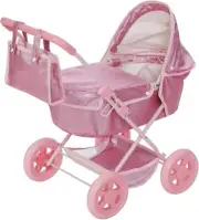 Olivia's Little World Baby Doll Bassinet Pram with Cover & Canopy, Hot Pink