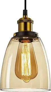 FORCOSO Vintage Glass Pendant Lights, Pendant Lighting Ceiling with Glass lampshade, Adjustable Height Hanging Lamp Fixture for Loft Kitchen Island Dining Room