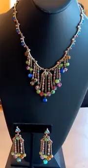Vintage Sweet Romance Crystal & Millefiori Bead Necklace & Earrings Set NEW