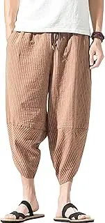 [JEShifangjiusu] Mens Yoga Capri Pants Casual Baggy Elastic Waist Drawstring Gym Cotton Boho Harem 3/4 Pants with Pockets
