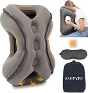 SAHEYER Inflatable Travel Pillows, New Upgrade Inflatable Airplane Pillow for Sleeping Rest Avoid Neck and Shoulder Pain, Inflatable Neck Pillow with Free Eye Mask and Earplugs (Grey)