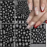 Christmas Nail Art Stickers - 3D Snowflake Glitter Nail Decals Xmas Winter Snowflakes Love Elk Sparkly Powder Design Heart French Nail Stickers Snow Flakes Manicure Decorations Accessory 6 Sheets