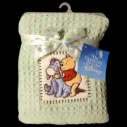 NEW Winnie The Pooh & Eeyore Baby Blanket Green Crown Crafts Chenille 30x40 VTG