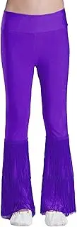 [TiaoBug] Kids Girls Tango Salsa Latin Dance Pants Bell Bottom Tassel Leggings Stretchy Workout Acivewear Outfit