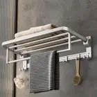 24 Inch Towel Rack with Towel Bar Holder Foldable Towel Shelf with Movable Hook