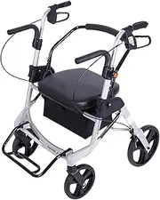 Upright Walker, Adjustable Height Seat And Backrest Stand Up Folding Rollator Walker With Padded Armrests, Walking Mobility Aid Walking Frame For Seniors And Adults