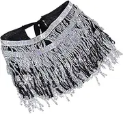 [TINEASUR] Cowgirl Style Skirt Dazzling Sequin Tassel Women's Dance Hip Scarf Black/silver
