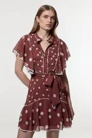 Mixed Dot Ruffle Georgette Mini Dress