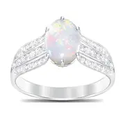 2-Carat Genuine Australian White Opal And White Topaz Ring
