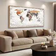 [BQVCT] Large World Map Wall Art, Framed Canvas Print, Office World Map Wall Decor Map of the World Picture Artwork Decor for Home Bedroom Decoration 20 x 40 inch Ready to Hang