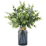 8 PCS Faux Eucalyptus Stems in Black Glass Vase,Fake Plantsery Stems for Green
