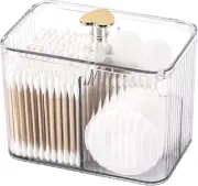 Qtip Holder Dispenser 3-Section Clear Bathroom Organizer Jar 3 Grids Cotton Swab