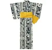 NEW Uniqlo Japanese Kimono Long Robe Yukata OBI Belt Set, Black and White