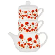 Ashdene Red Poppies 400ml Teapot Tea For Two w/ 200ml Mug Cup Set New Bone China