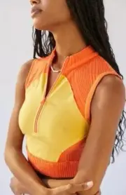 UO BDG Mia Zip-Up Cropped Top Zip Elastic Waist Contrast NWT Orange M Stitch $45