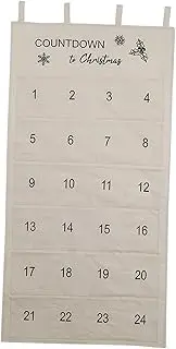 [Generic] Christmas Advent Calendar 2023 Hanging Bag 24 Days Pockets Xmas Decoration for Party, Beige