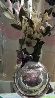 PAPERWEIGHT VASE HANDBLOWN BUBBLE GLASS ARTISAN CREATION/FLORALS (ONE OF A KIND)